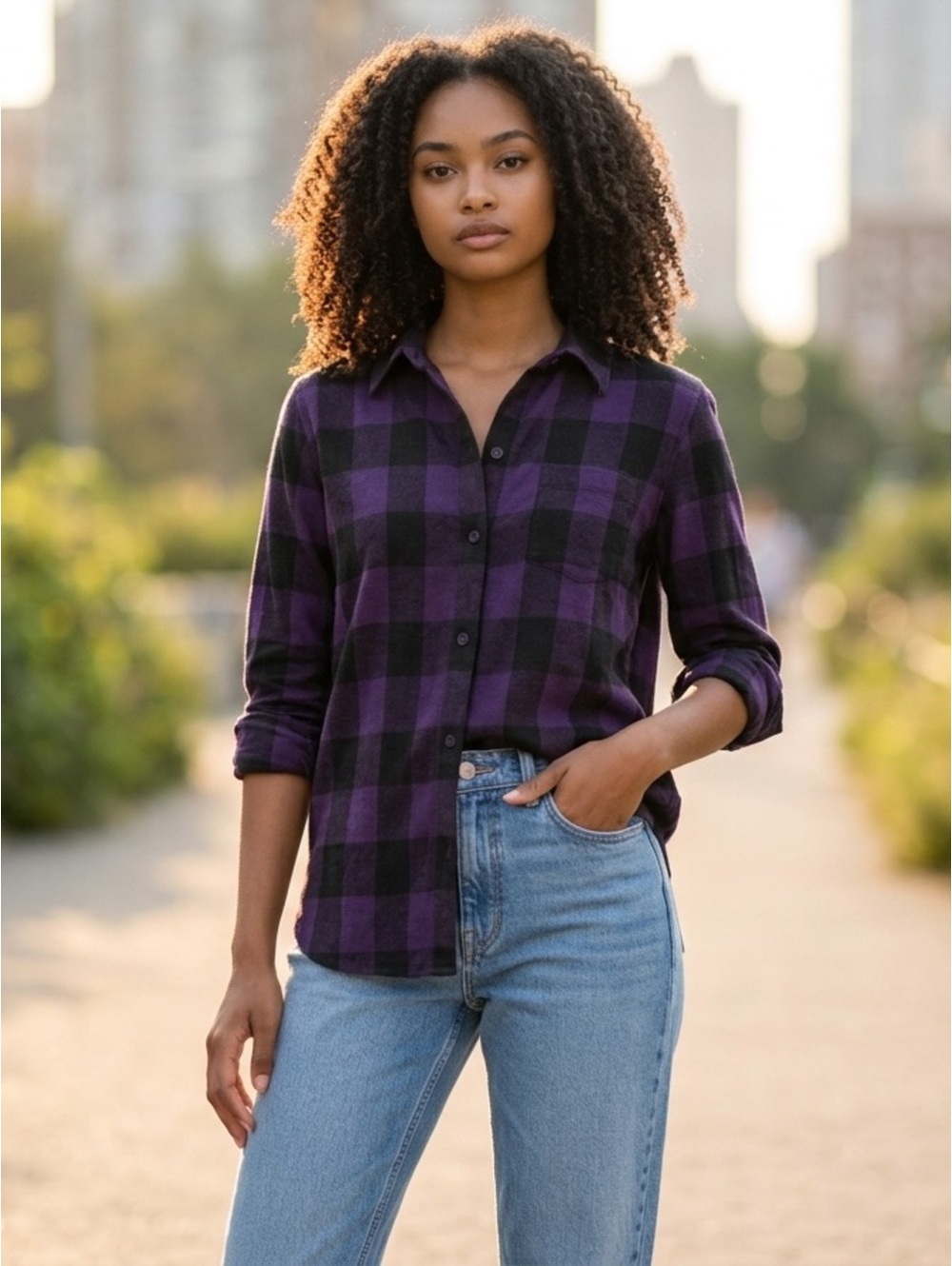 Small Tuckernuck Purple Checkered Flannel Button Down